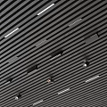 Modern Black Slat Grid Ceiling Interior Design Featuring Recessed Downlights And Spotlights 3d model