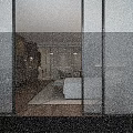Hotel Guest Room Modern Interior With White Bed Wooden Flooring Seating Area And Bathroom