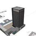 Modern Commercial Street With High Rise Building Glass Curtain Wall And Billboards