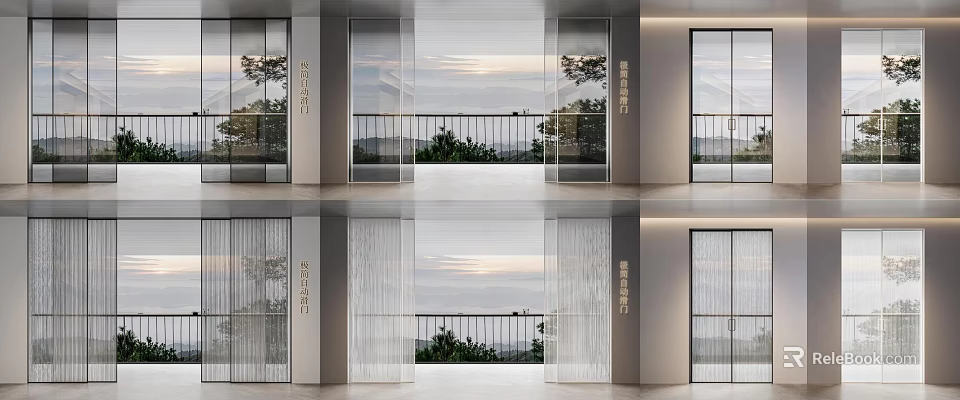 Modern Glass Building Exterior With Balcony Railing Green Plants And Sunset Sky 3d model 