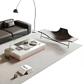 Modern Black Sofa And Coffee Table Set With Floor Lamp Ottoman And Gray Rug