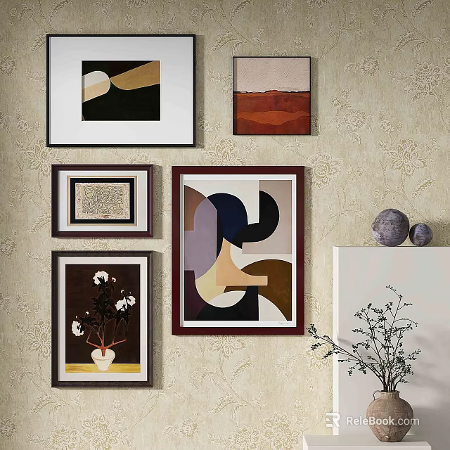 Abstract Paintings Framed Hanging On Wall With Modern Design And Decorative Elements 3d model
