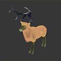 Decorative Deer Sculpture With Intricate Antlers And Striped Wooden Design