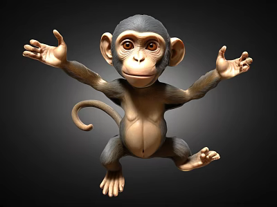 3D Cartoon Monkey With Open Arms And Playful Pose On Gray Background 3d model