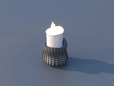 Lit White Candle In Wicker Holder For Home Decoration And Ambiance 3d model