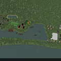 Scenic Aerial Planning Featuring River Green Spaces Buildings Sports Field and Boats