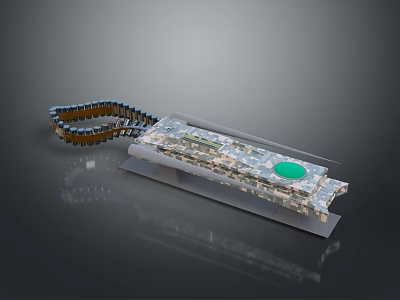 Sleek Tech Inspired Weapon Blade With Metallic Body Green Accent And Chain Decoration 3d model