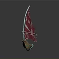 Unique Turquoise Water Vehicle with Red Sail and White Spiral Patterns