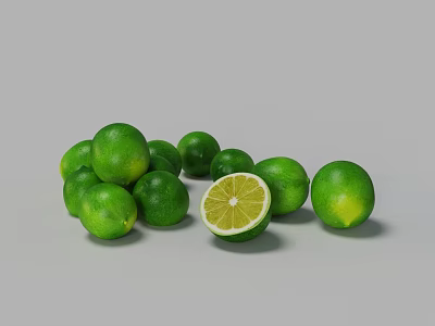 Fresh Green Limes On Gray Background With Halved Lime 3d model