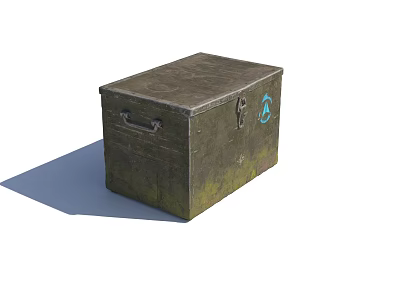 Vintage Green Storage Box With Metal Handle And Side Blue Emblem 3d model