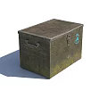 Vintage Green Storage Box With Metal Handle And Side Blue Emblem
