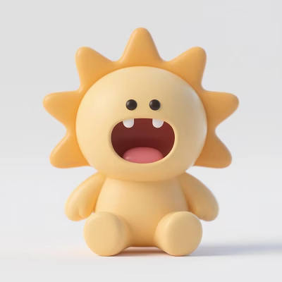 Cute Yellow Sun Shaped Doll With Open Mouth Small Teeth And Sitting Design 3d model
