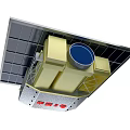 Spacecraft With Solar Panels Golden Main Structure Blue Circular Component And Red Markings 3d model