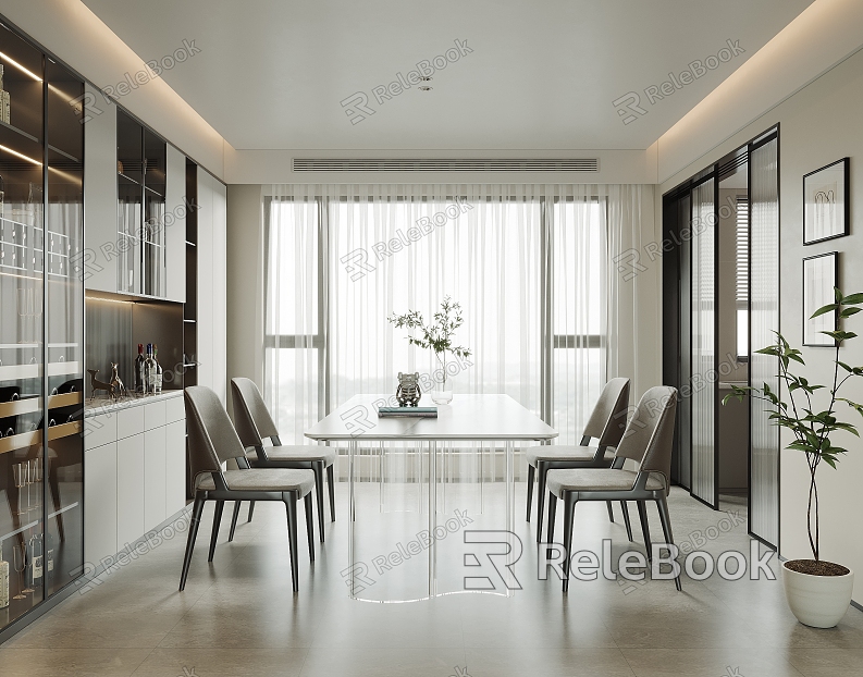 Modern Light Luxury Restaurant Marble Dining Table and Chair Combination Rock Plate Dining Table Strip Dining Table Leather Dining Chair Cabinet Wine Cabinet model