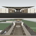 Modern Sales Office Building Exterior With Glass Curtain Walls Spacious Entrance And Unique Roof Design