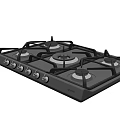 Black Kitchen Gas Stove With Multiple Burners And Control Knobs 3d model