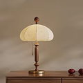 Vintage Wooden Table Lamp With Fabric Shade And Red Fruits On Tabletop