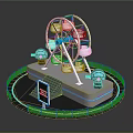 Cartoon Scene With Modern Ferris Wheel On Circular Platform Blue Glowing Lines And Spherical Orbs