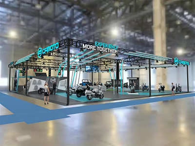 Exhibition Booth Setup Featuring CRYPTTO Sign More To Explore And Motorcycles 3d model
