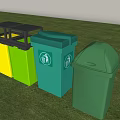 Public Outdoor Waste Bins in Yellow Green and Dark Green for Waste Sorting