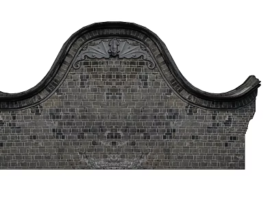 Traditional Building Exterior Wall With Brick Structure Arched Top And Carvings 3d model