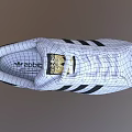 Classic White Casual Sneakers With Black Stripes And Gold Logo Design Style