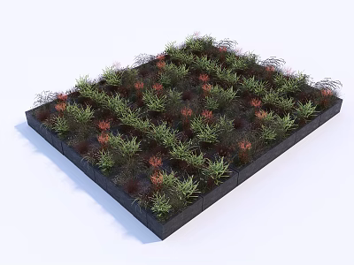 Square Outdoor Floor Tiles With Green Plants And Red Flowers Pattern 3d model
