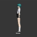Game Movie Character With Green Hair White Shirt Purple Striped Tie Gray Pants White Sneakers