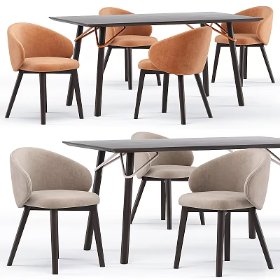 Modern Upholstered Dining Chairs In Orange And Light Gray With Dining Table 3d model