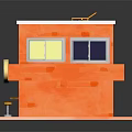 Cartoon Style Cafe Building With Orange Exterior Terrace And Outdoor Tables Chairs