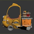 Yellow Cartoon Style Toy Car With Orange Seat Blue Lights And Rear Shelf