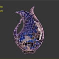 Artistic Blue Glass Vase With Unique Curved Shape And Intricate Carving Details