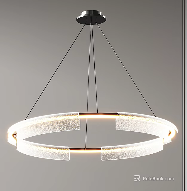 Elegant Modern Circular Chandelier Featuring Transparent Panels And Illuminated Metal Frame Design 3d model 