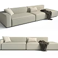 Modern Light Gray Fabric Sectional Sofa with Soft Cushions and Throw Blanket 3d model