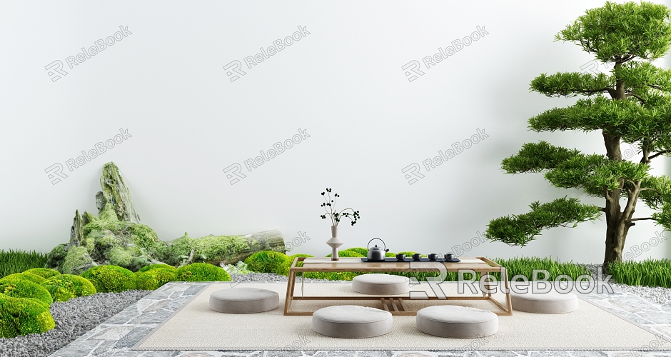 Courtyard Leisure Tea Room Zen Tea Tasting Area Courtyard Landscape Dry Landscape model