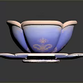 Flower Shaped Glass Cup With Saucer Blue Purple Hue And Gold Trim Design
