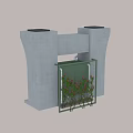 Road Infrastructure with Gray Concrete Structure and Green Mesh Featuring Red Plants 3d model
