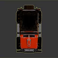 Red Off Road Jeep Style Vehicle With Black Roof Open Top And Large Tires