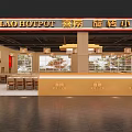 Modern Restaurant Interior With Long Bar Wooden Chairs Pendant Lights Red Decorations Window Views