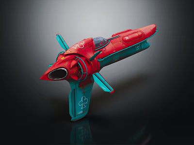 Futuristic Red And Teal Water Vehicle With Streamlined Design And Transparent Cabin 3d model