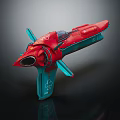 Futuristic Red And Teal Water Vehicle With Streamlined Design And Transparent Cabin