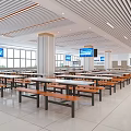 Spacious Clean Dining Hall Interior With Tables Chairs And Food Counters