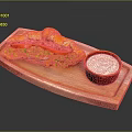 Delicious Croissant Sandwich with Fresh Lettuce Tomato on Wooden Serving Tray and Creamy Dip