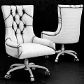 Elegant Light Gray Office Chair With Tufted High Back Curved Armrests And Chrome Swivel Base