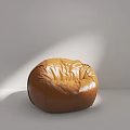 Brown Leather Round Bean Bag Chair For Comfortable Minimalist Living Space