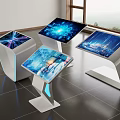 White All in One Interactive Displays with Blue Lighting and Dynamic Screen Visuals 3d model