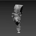 Ancient Bronze Sculpture With Intricate Facial Carving And Elaborate Headdress Design