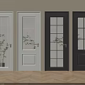 Modern White And Black Hinged Doors With Glass Panel And Solid Panel Designs For Interior 3d model