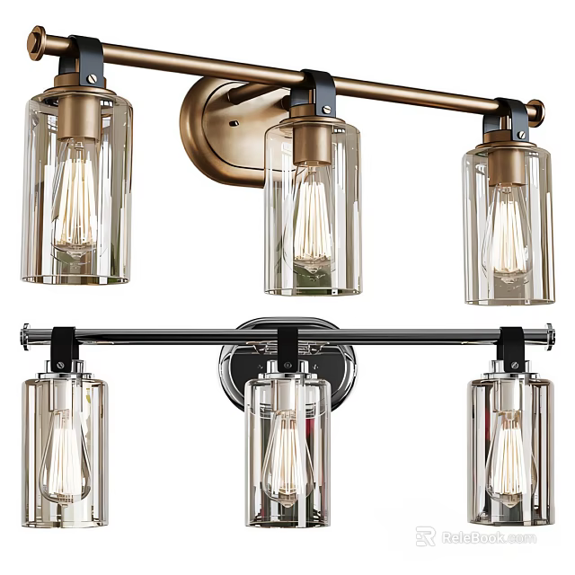 Modern Three Light Glass Wall Sconces With Metal Frame And Clear Shades 3d model 