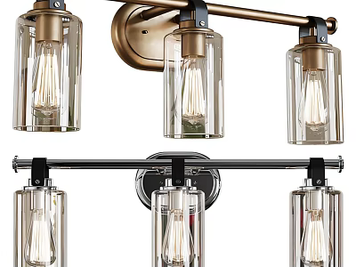 Modern Three Light Glass Wall Sconces With Metal Frame And Clear Shades 3d model